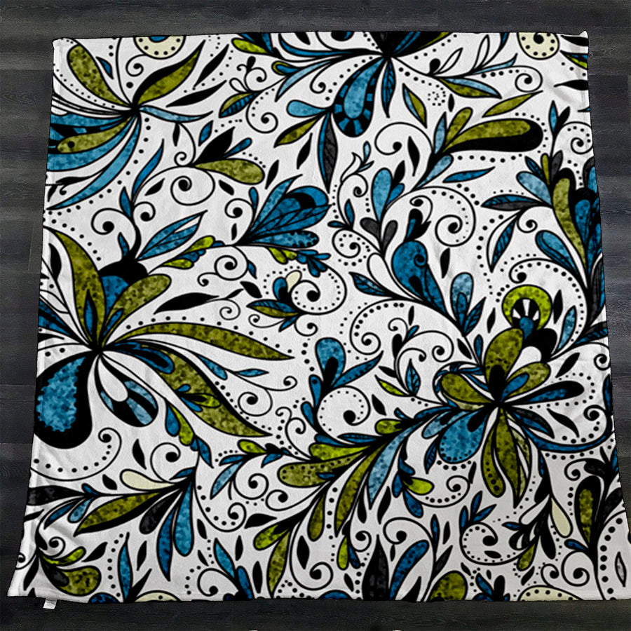 Blue Lime Ornamental Paisley Fleece Sherpa Blanket