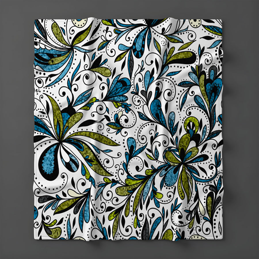 Blue Lime Ornamental Paisley Fleece Sherpa Blanket