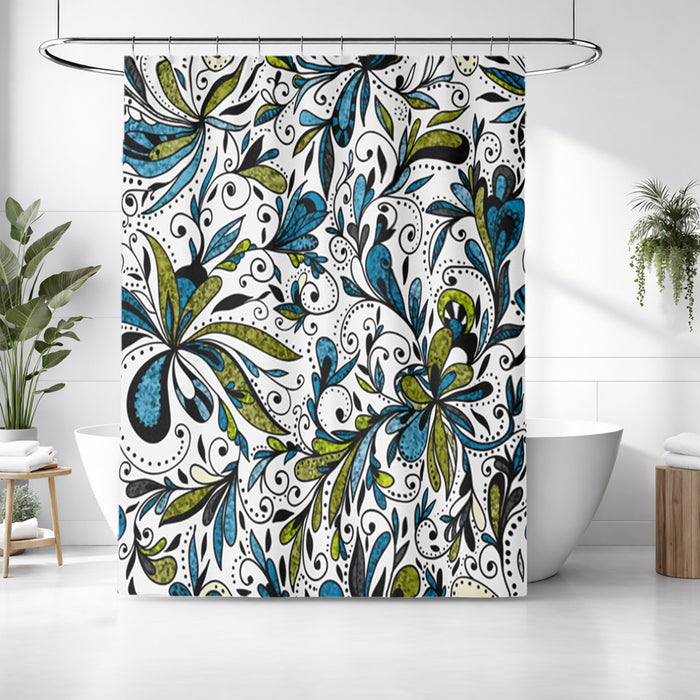 Blue Lime Ornamental Paisley Shower Curtain