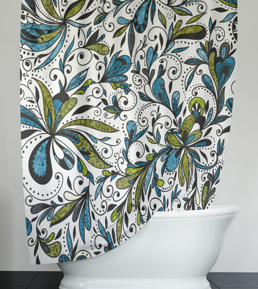 Blue Lime Ornamental Paisley Shower Curtain