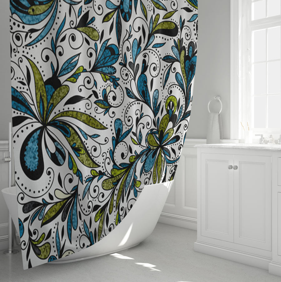 Blue Lime Ornamental Paisley Shower Curtain