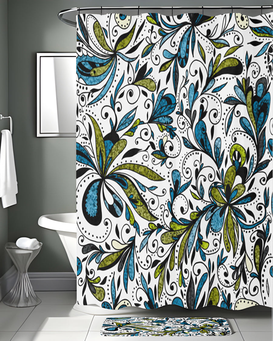 Blue Lime Ornamental Paisley Shower Curtain