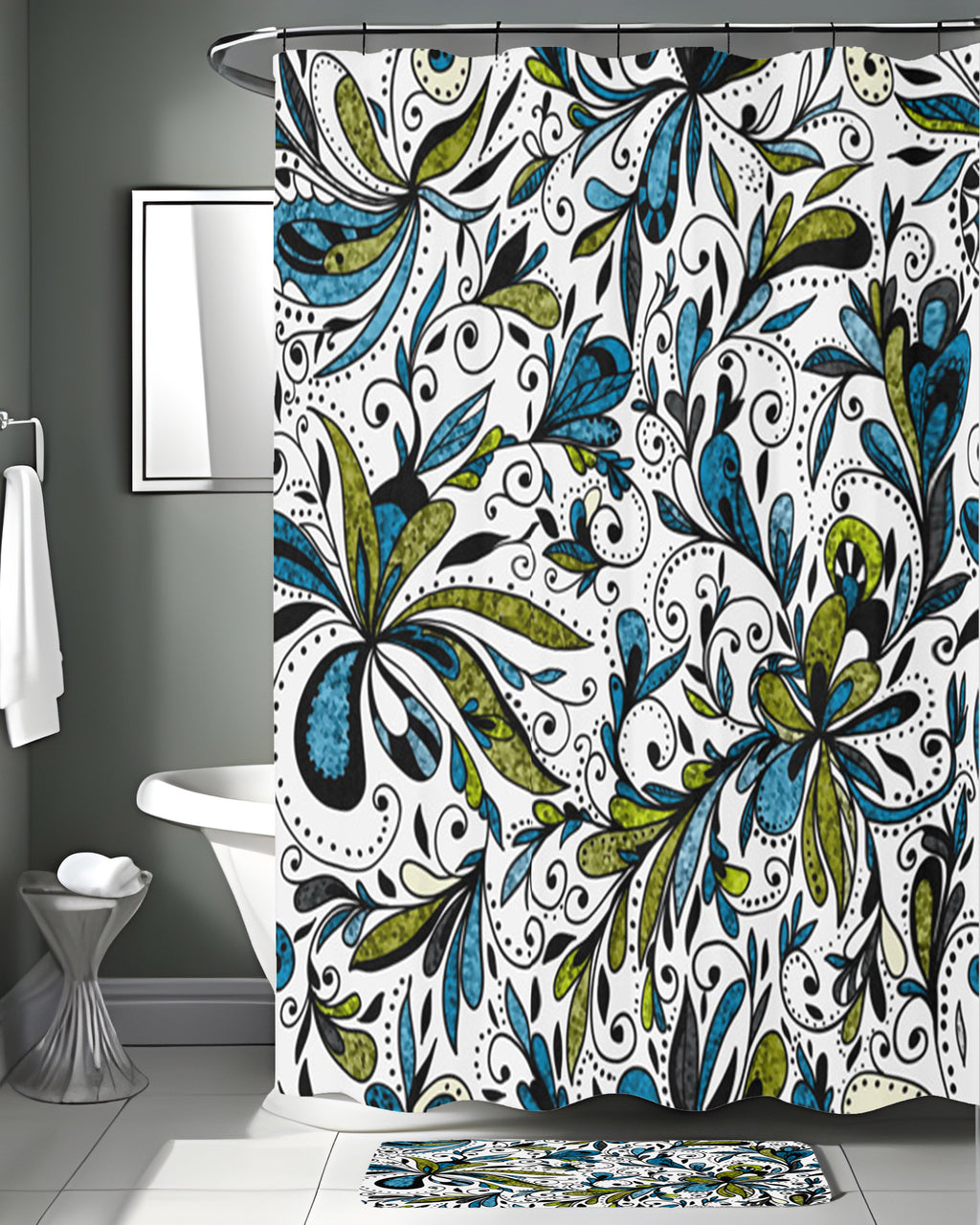 Blue Lime Ornamental Paisley Shower Curtain