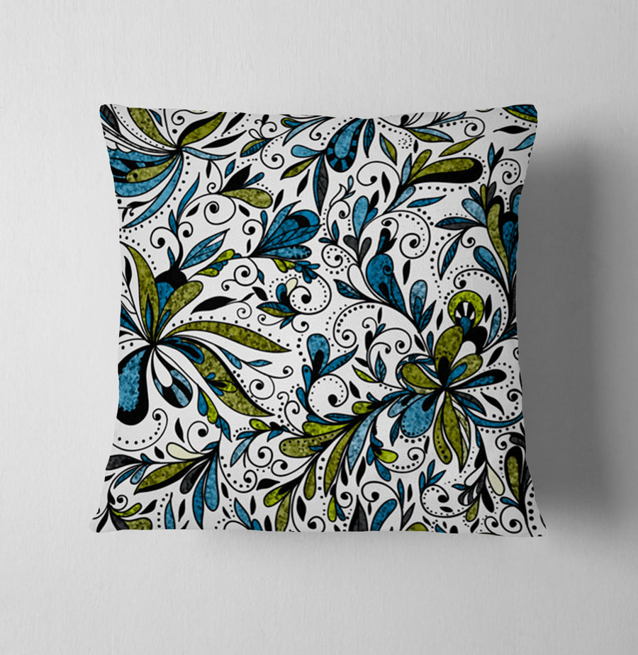 Blue Lime Ornamental Paisley Throw Pillow Cover