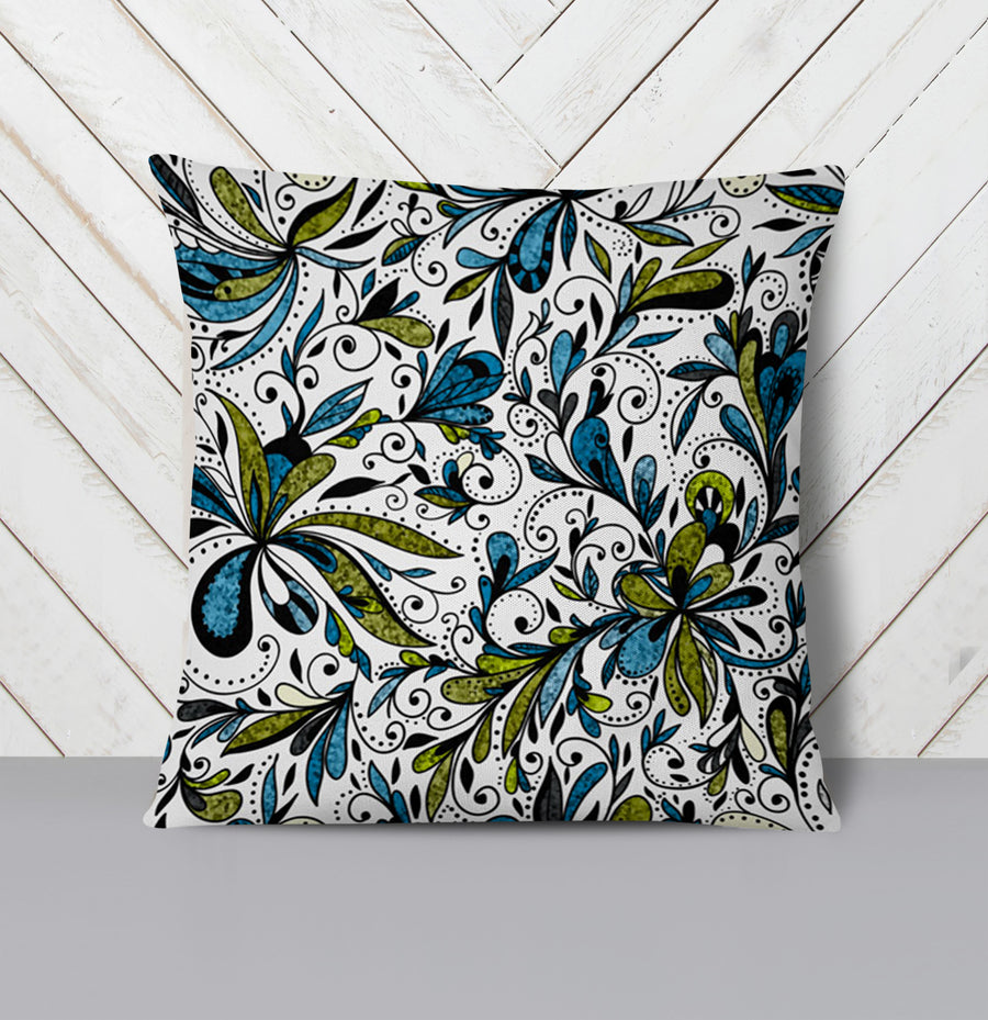 Blue Lime Ornamental Paisley Throw Pillow Cover