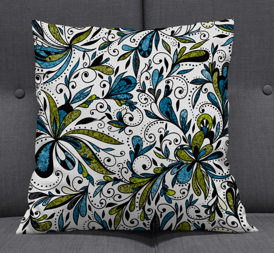 Blue Lime Ornamental Paisley Throw Pillow Cover