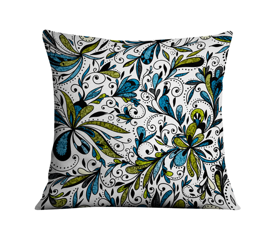 Blue Lime Ornamental Paisley Throw Pillow Cover