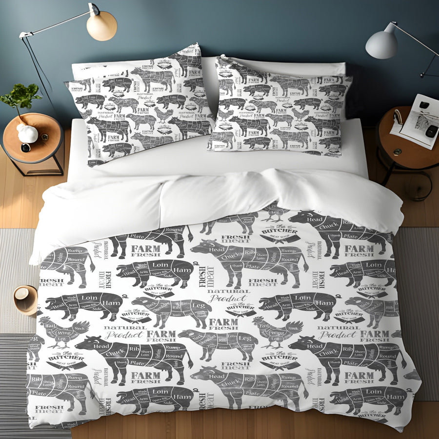 Vintage Butcher Diagram Duvet Cover
