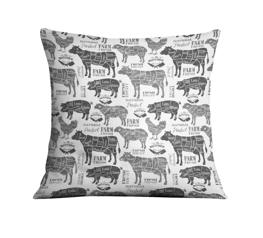 Gray Farm Animal Sketch Pattern Throw Pillow Cover