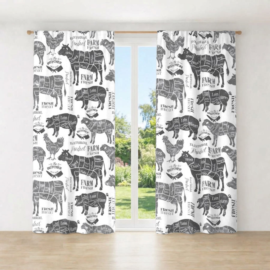 Vintage Butcher Diagram Window Curtains
