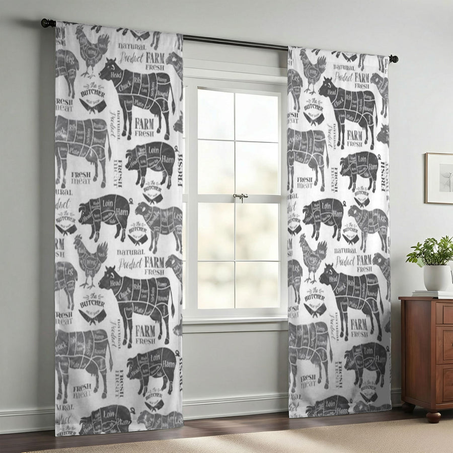 Vintage Butcher Diagram Window Curtains