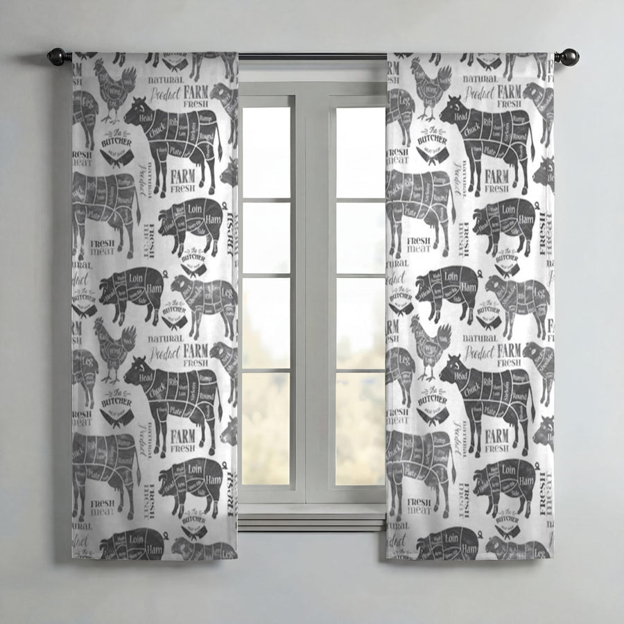 Vintage Butcher Diagram Window Curtains