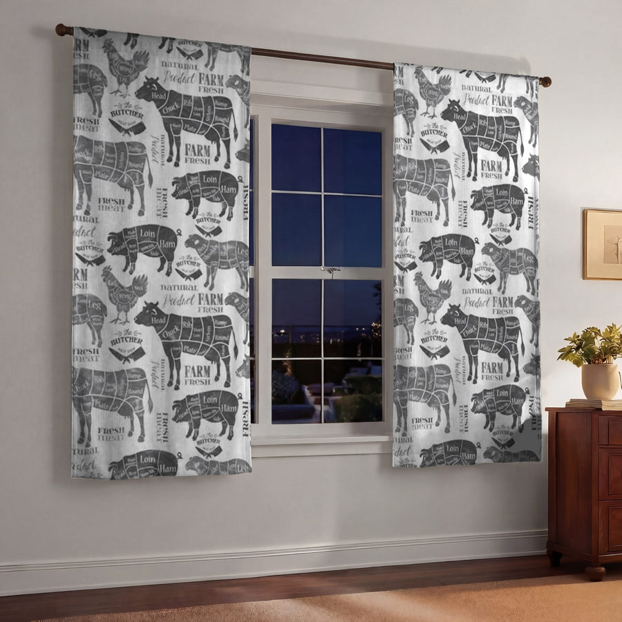 Vintage Butcher Diagram Window Curtains