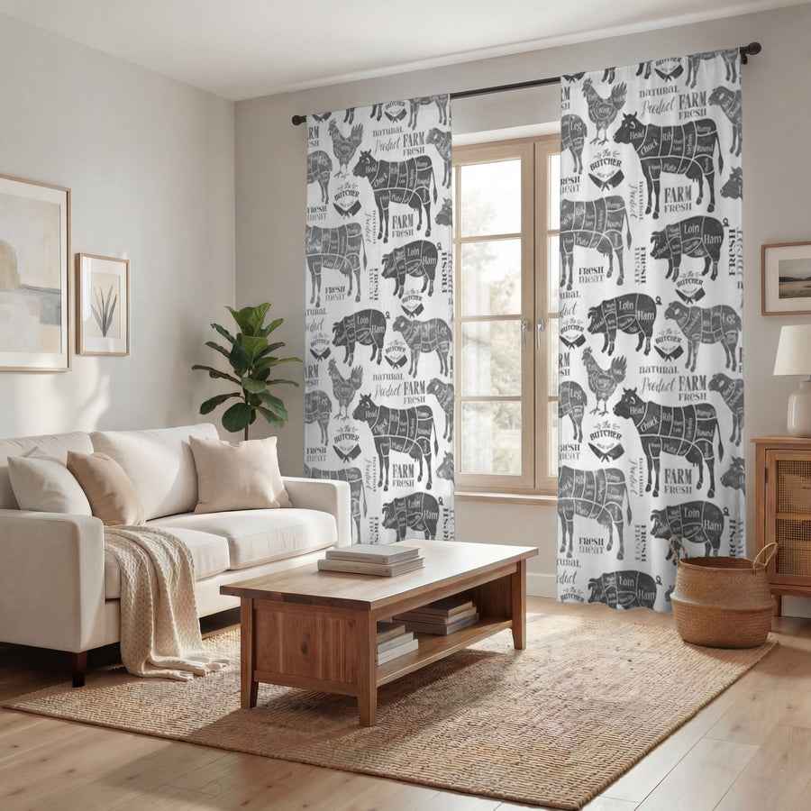 Vintage Butcher Diagram Window Curtains