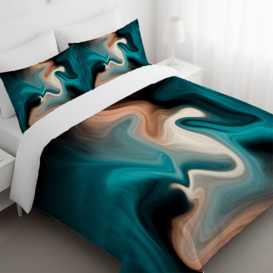 Teal Tan and Black Smoke Swirl Duvet Cover