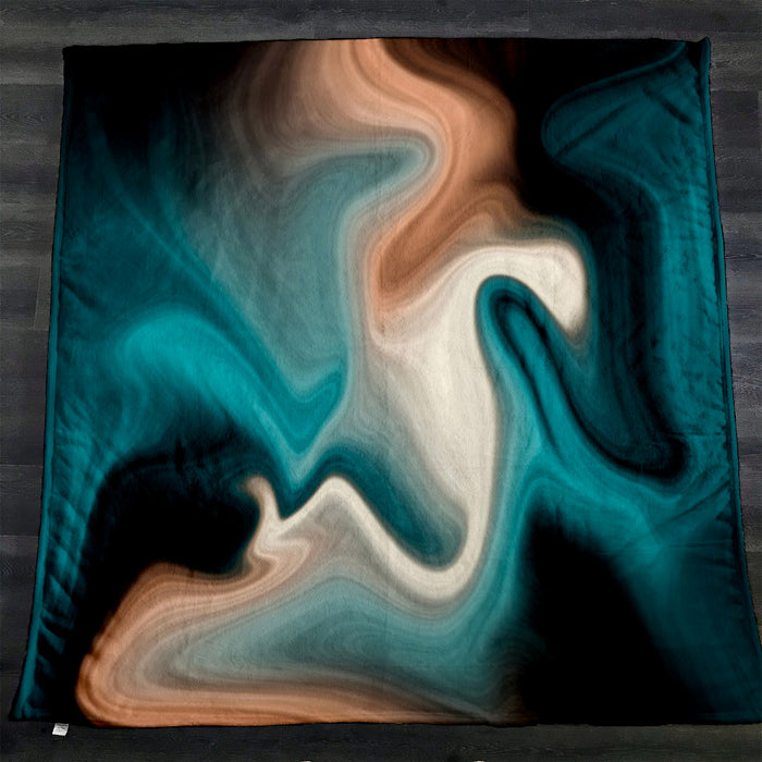 Teal Tan and Black Smoke Swirl Fleece Sherpa Blanket