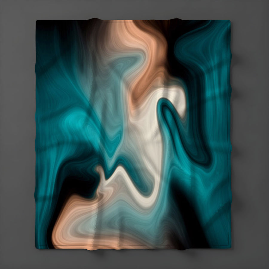 Teal Tan and Black Smoke Swirl Fleece Sherpa Blanket