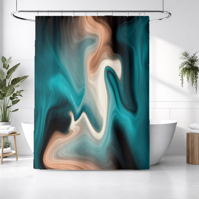 Teal Tan and Black Smoke Swirl Shower Curtain