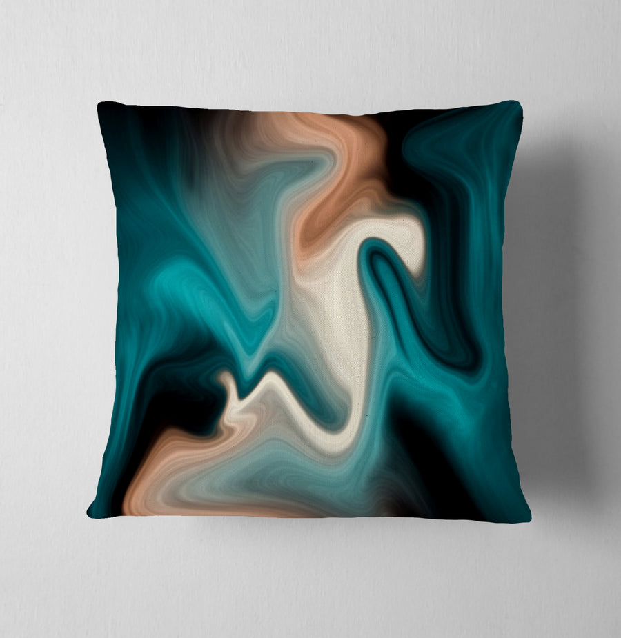 Teal Tan and Black Smoke Swirl Throw Pillow Cover