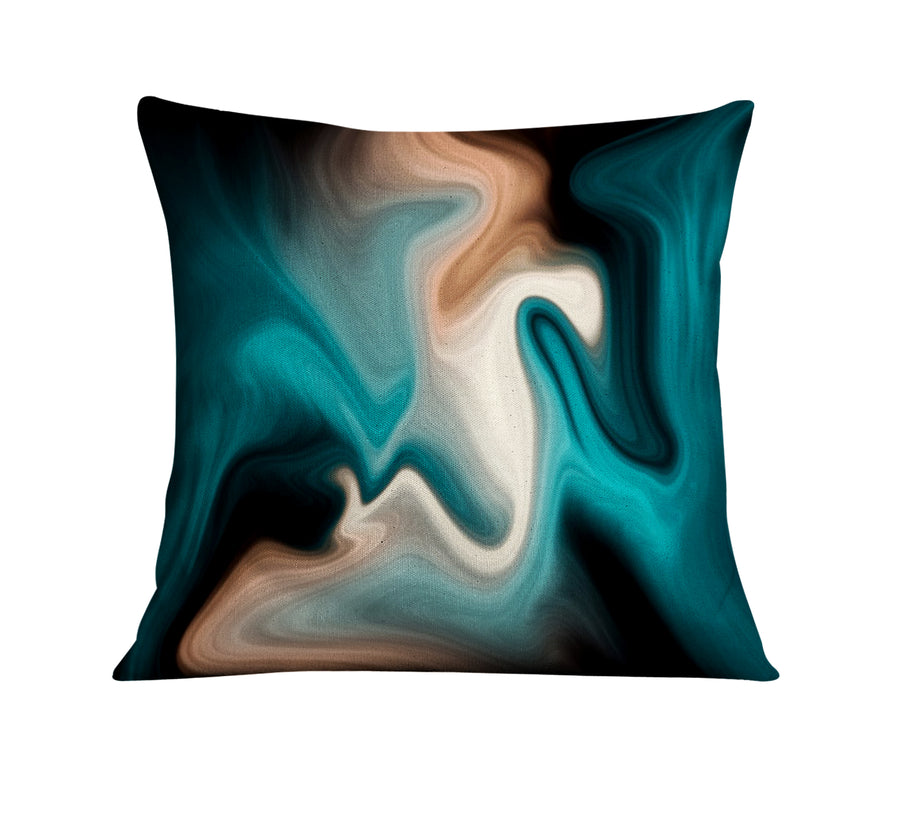 Teal Tan and Black Smoke Swirl Throw Pillow Cover