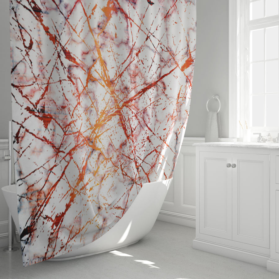 Fiery Marble Veins Shower Curtain