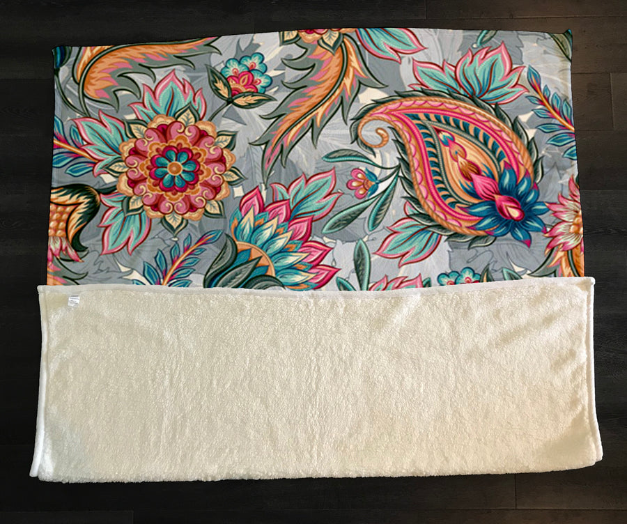 Boho Paisley Garden Fleece Sherpa Blanket