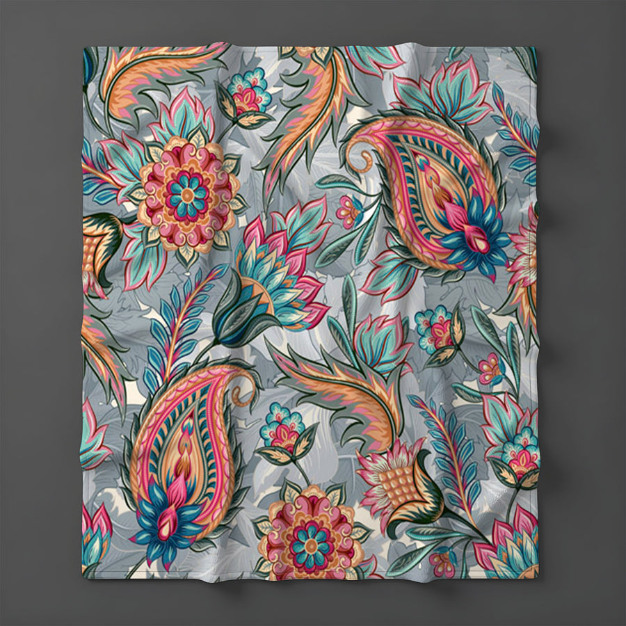 Boho Paisley Garden Fleece Sherpa Blanket