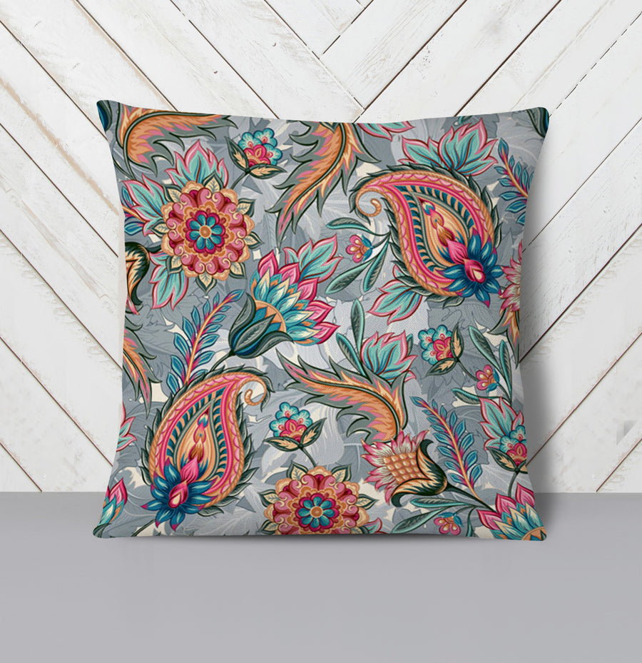 Boho Paisley Garden Throw Pillow Cover
