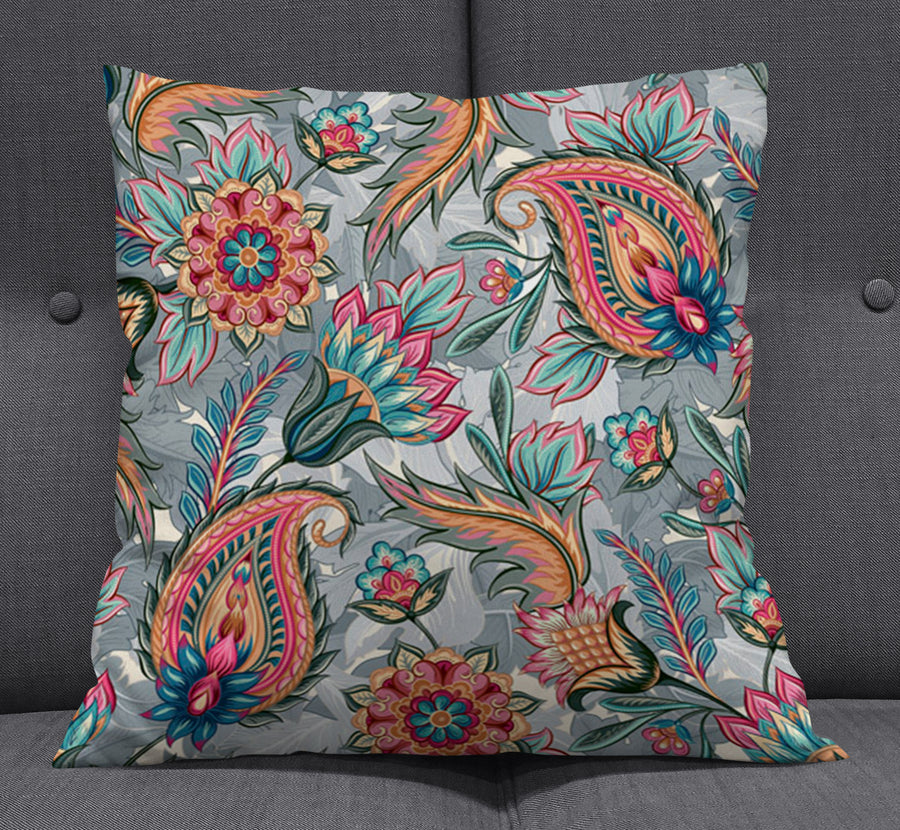 Boho Paisley Garden Throw Pillow Cover