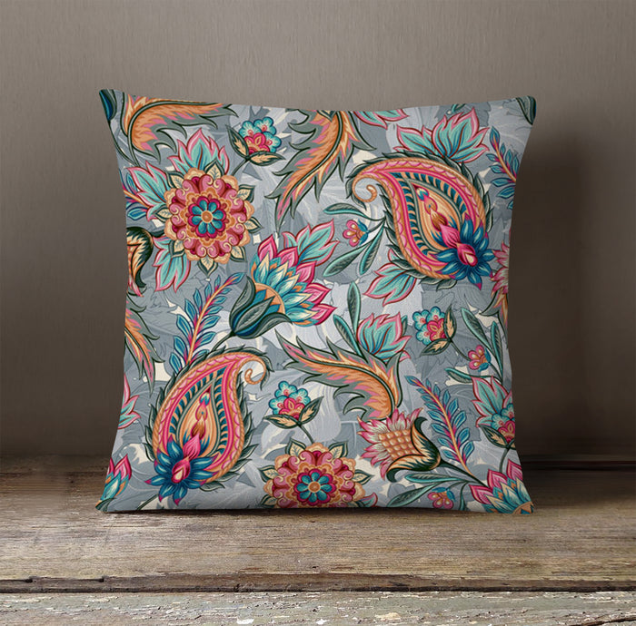 Boho Paisley Garden Throw Pillow Cover