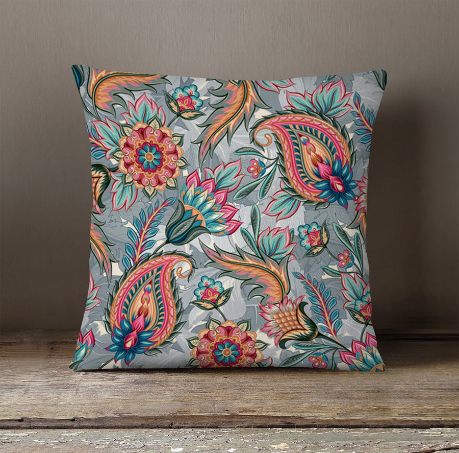 Boho Paisley Garden Throw Pillow Cover