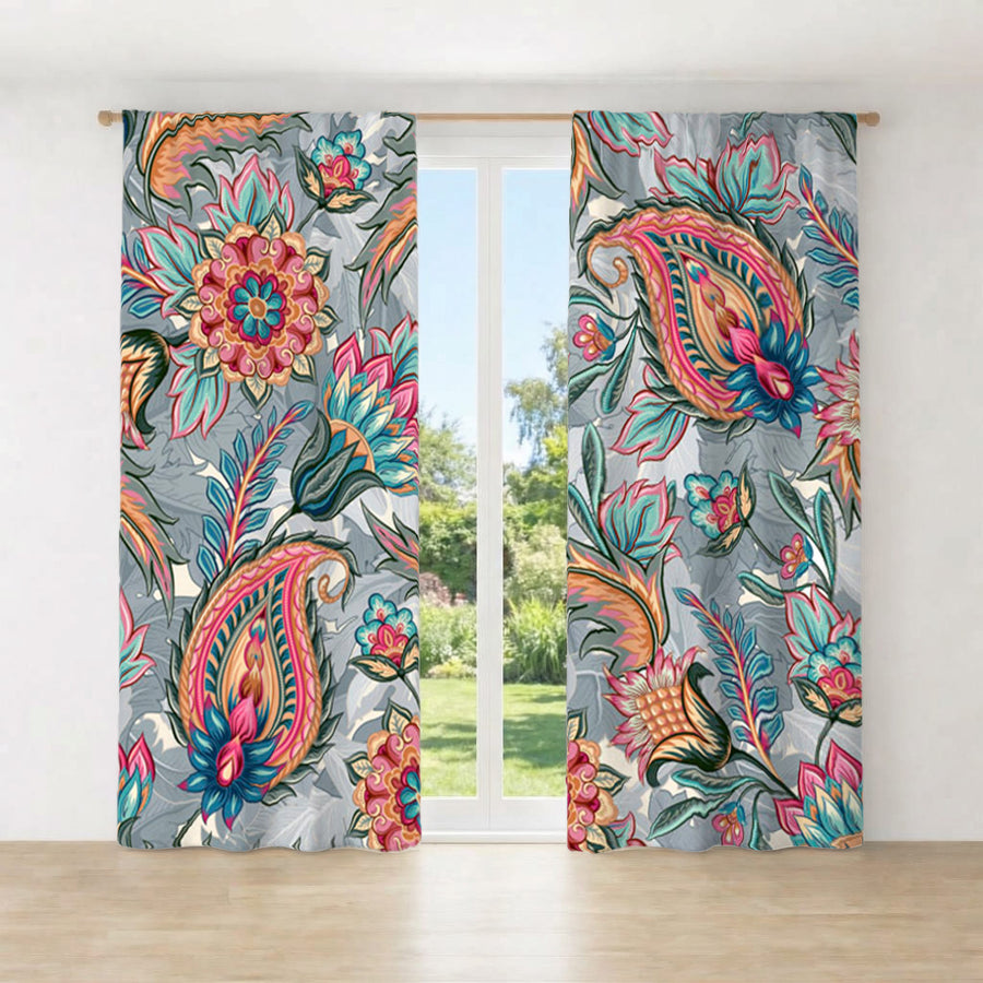 Gray Floral and Paisley Window Curtains