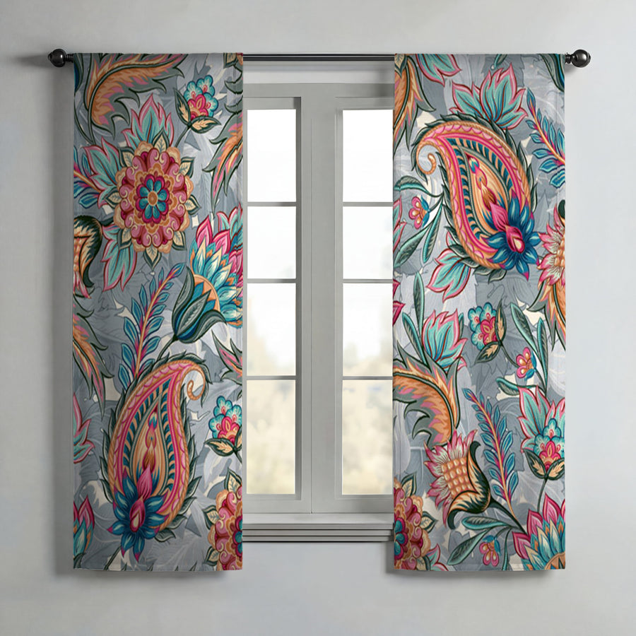 Gray Floral and Paisley Window Curtains