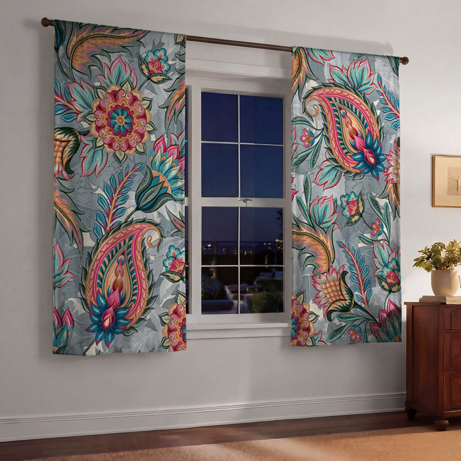 Gray Floral and Paisley Window Curtains
