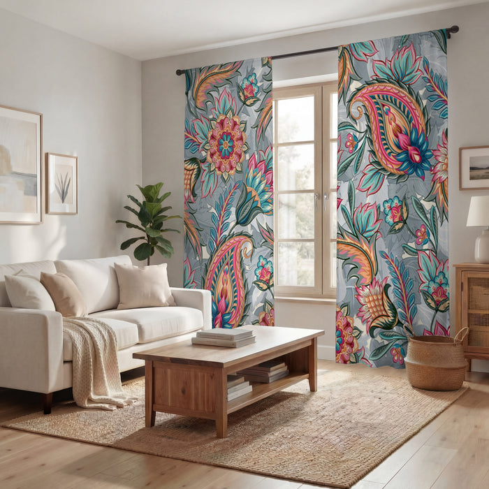 Gray Floral and Paisley Window Curtains