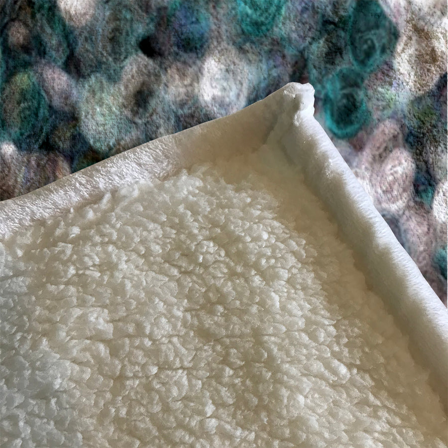 Blue Ocean Shimmer Watercolor Fleece Sherpa Blanket
