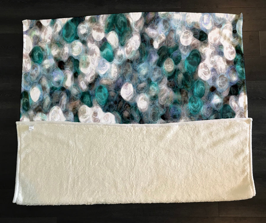 Blue Ocean Shimmer Watercolor Fleece Sherpa Blanket