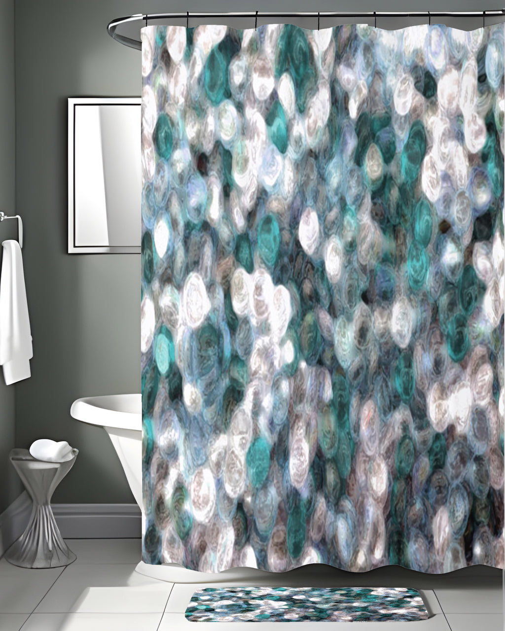 Blue Ocean Shimmer Watercolor Shower Curtain
