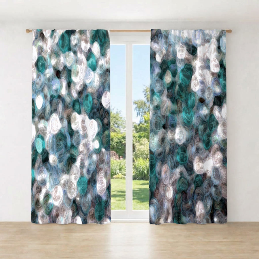 Blue and Teal Abstract Window Curtains