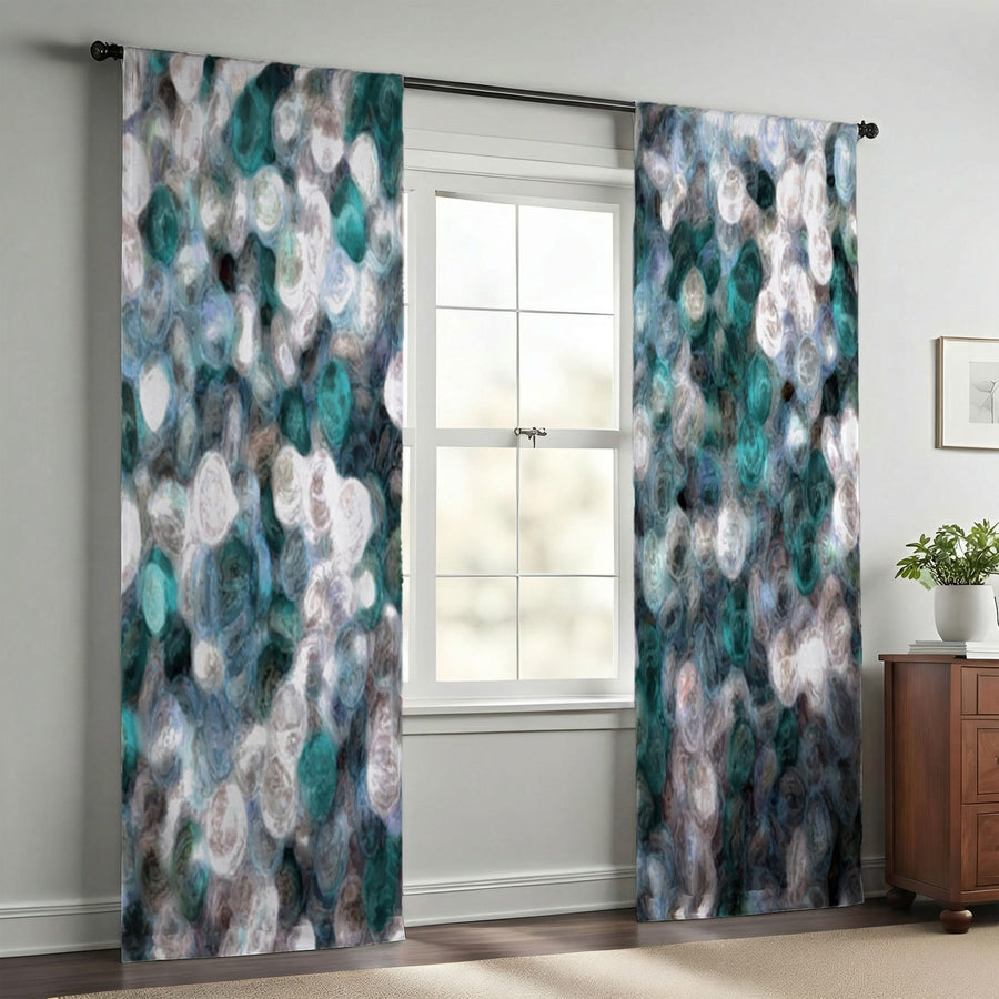 Blue and Teal Abstract Window Curtains