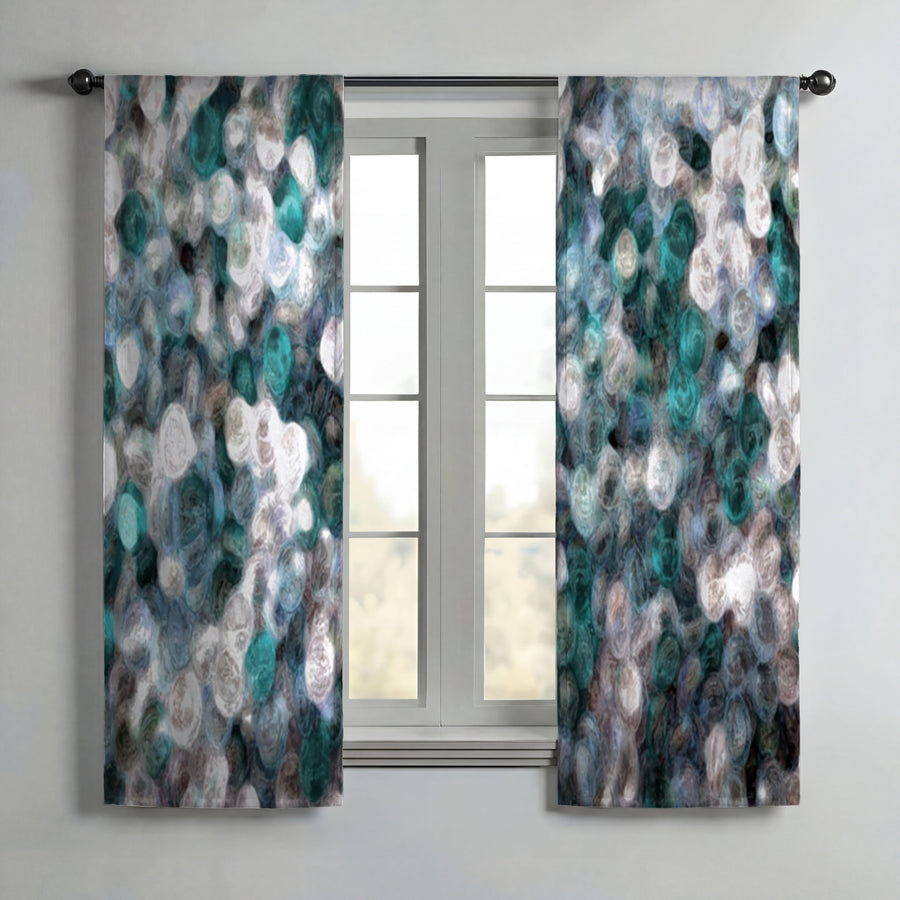 Blue and Teal Abstract Window Curtains