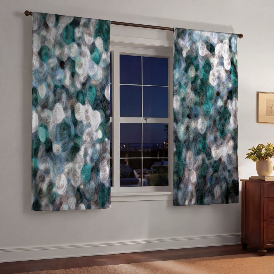 Blue and Teal Abstract Window Curtains