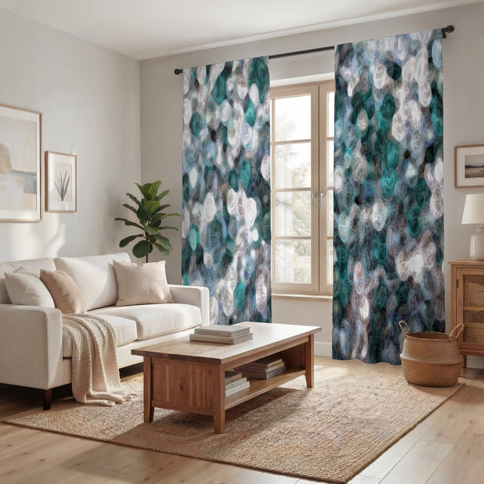 Blue and Teal Abstract Window Curtains