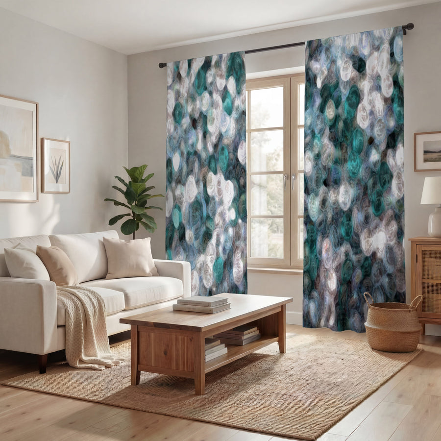 Blue and Teal Abstract Window Curtains