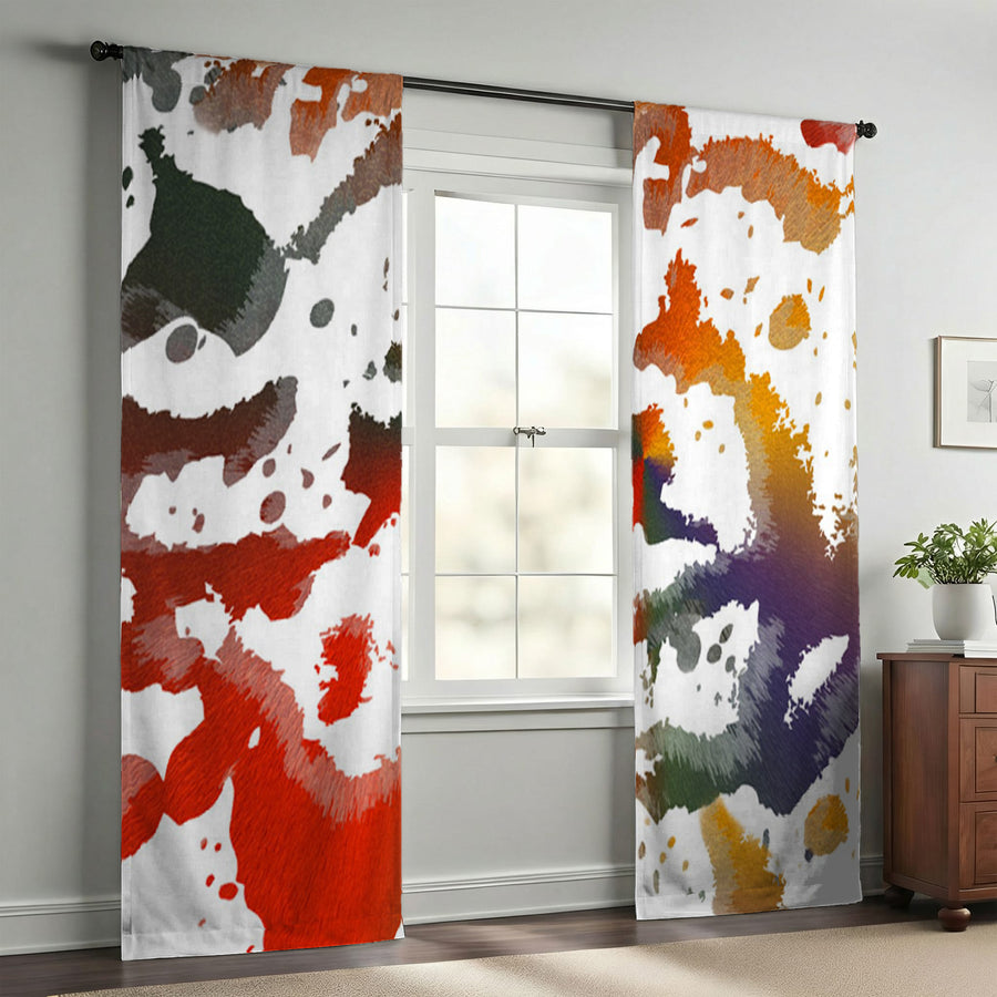 Bright Multi Color Paint Splatter Window Curtains