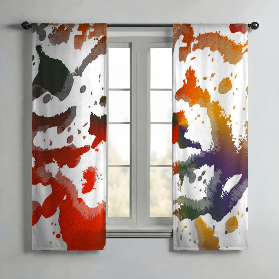 Bright Multi Color Paint Splatter Window Curtains