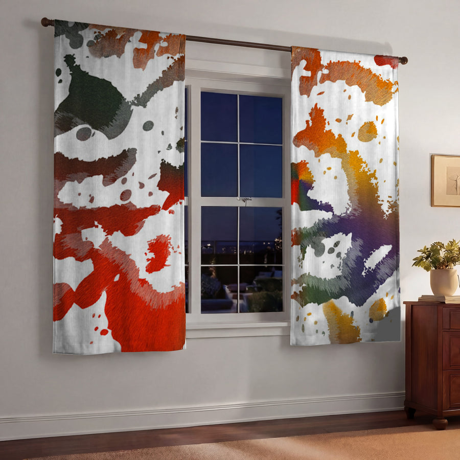 Bright Multi Color Paint Splatter Window Curtains
