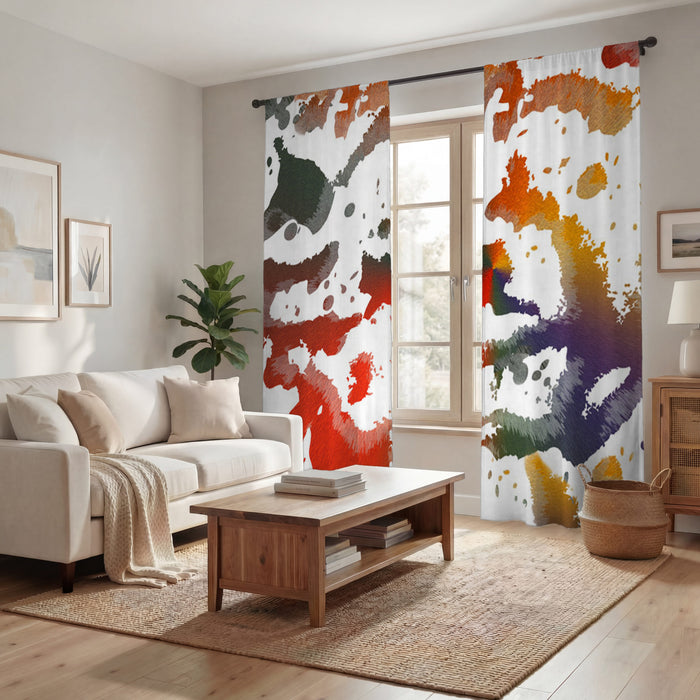 Bright Multi Color Paint Splatter Window Curtains