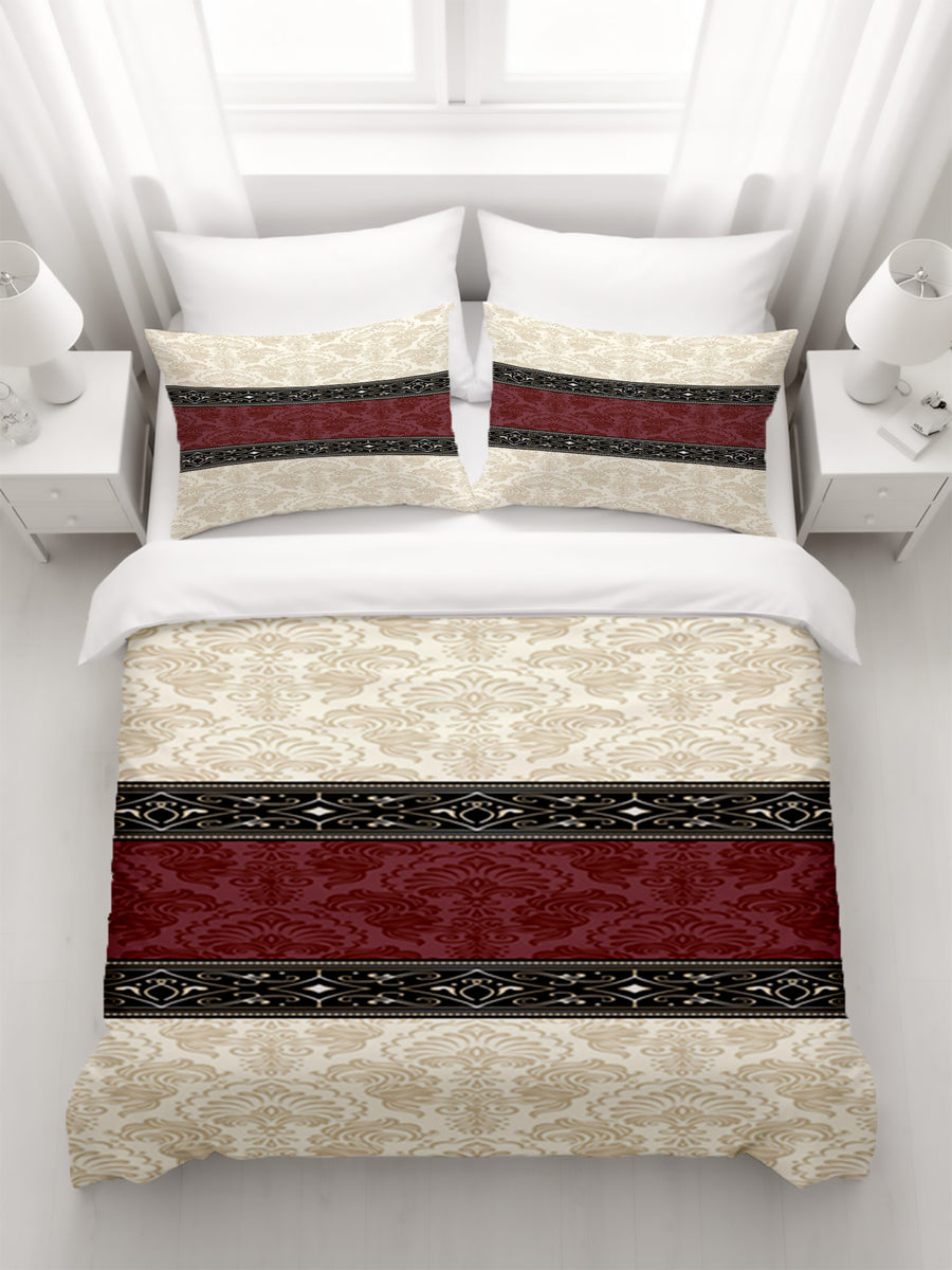 Beige and Burgundy Damask Stripe Duvet Cover