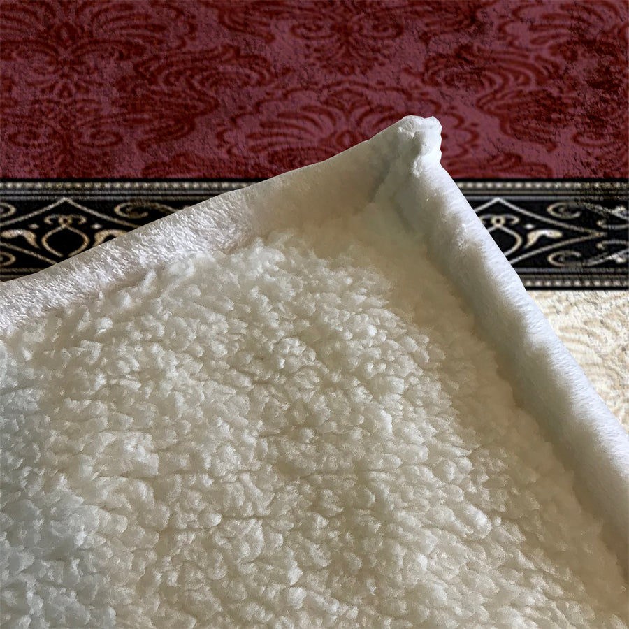 Beige and Burgundy Damask Stripe Fleece Sherpa Blanket
